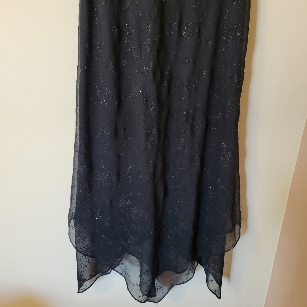 Vintage Y2K Sheer Overlay Asymmetrical Hem Slinky Goth Midi Formal Dress Size 10 - Picture 3 of 9